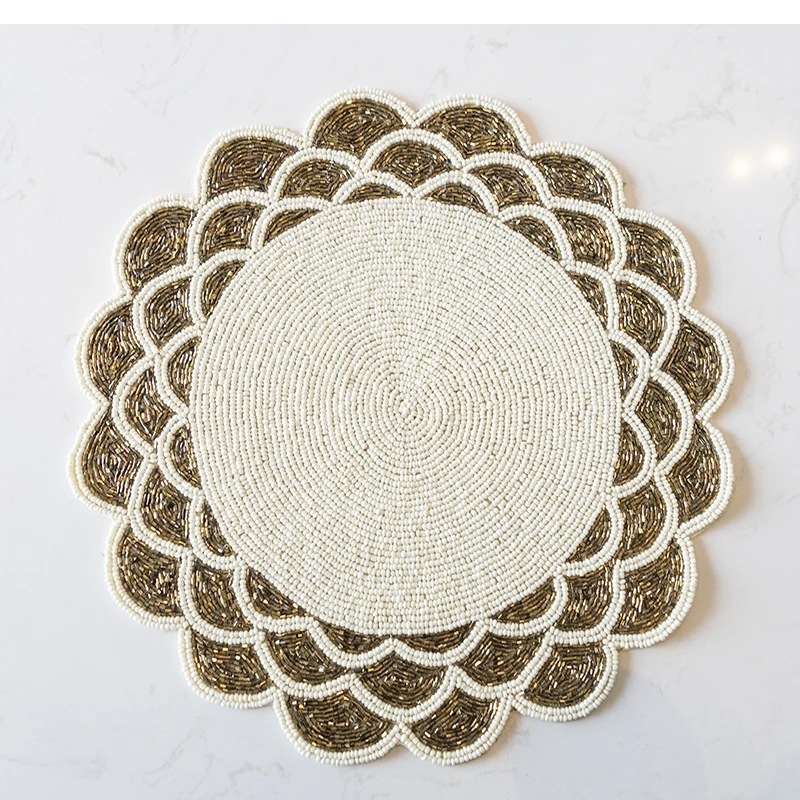 36cm American light luxury gold beaded placemat table plate pad Heat insulation anti-scalding vase non-slip