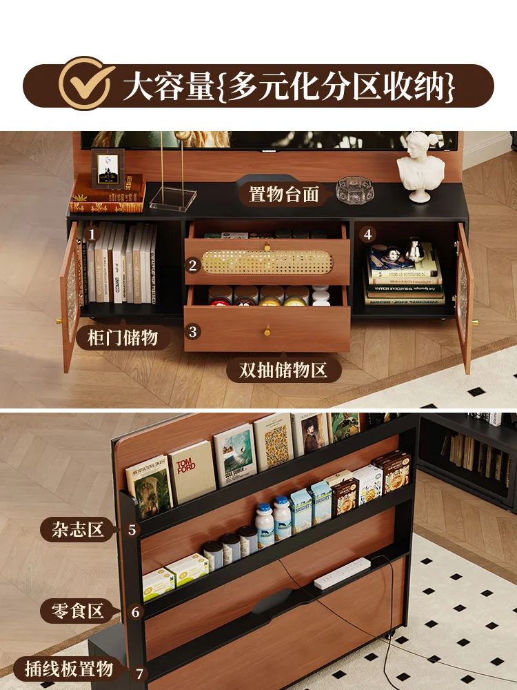 

Medieval solid wood TV cabinet bracket bedroom floor locker with wheel living room small home theater