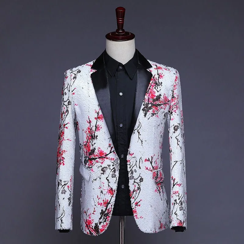 O637Groom's printed sequined suit for stage performance singer DJ host bar