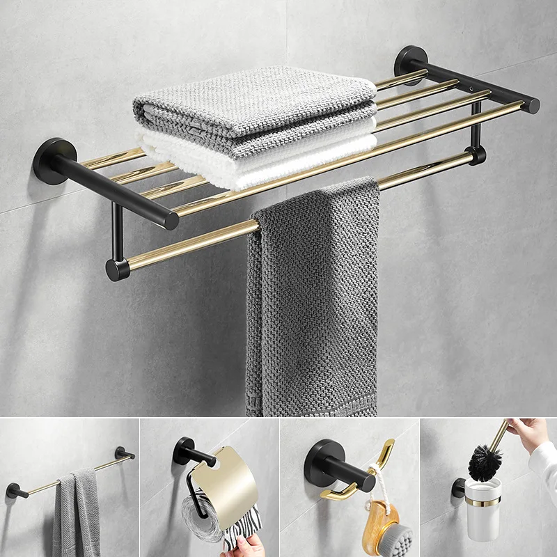 

Аксессуары для ванной комнаты Полка для ванной комнаты Вешалка для полотенец Держатель для бумаги Держатель для туалетной щетки Полотенце Латунь Золотой Черный Набор фурнитуры для ванной