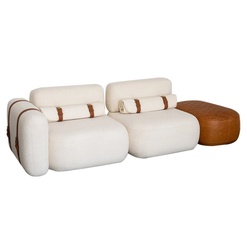 

Sofa living room retro straight row cat claw cloth, small apartment cream style sofa