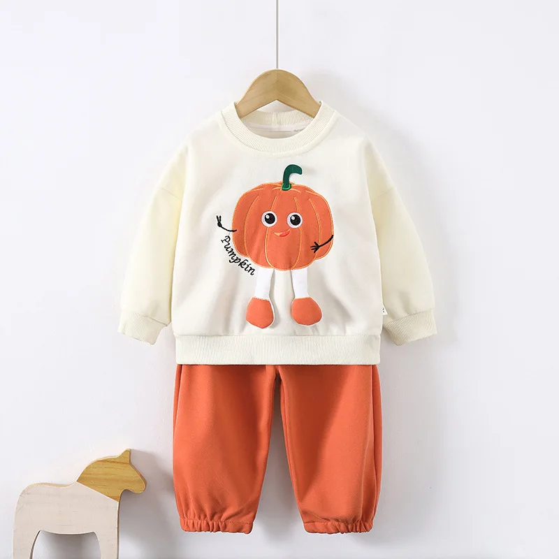 Boys Suit New Cartoon Pumpkin Kid's Clothes Spring Autumn Boys Fashion Versatile Sweater Two-piece Set Warm Children's Clothing