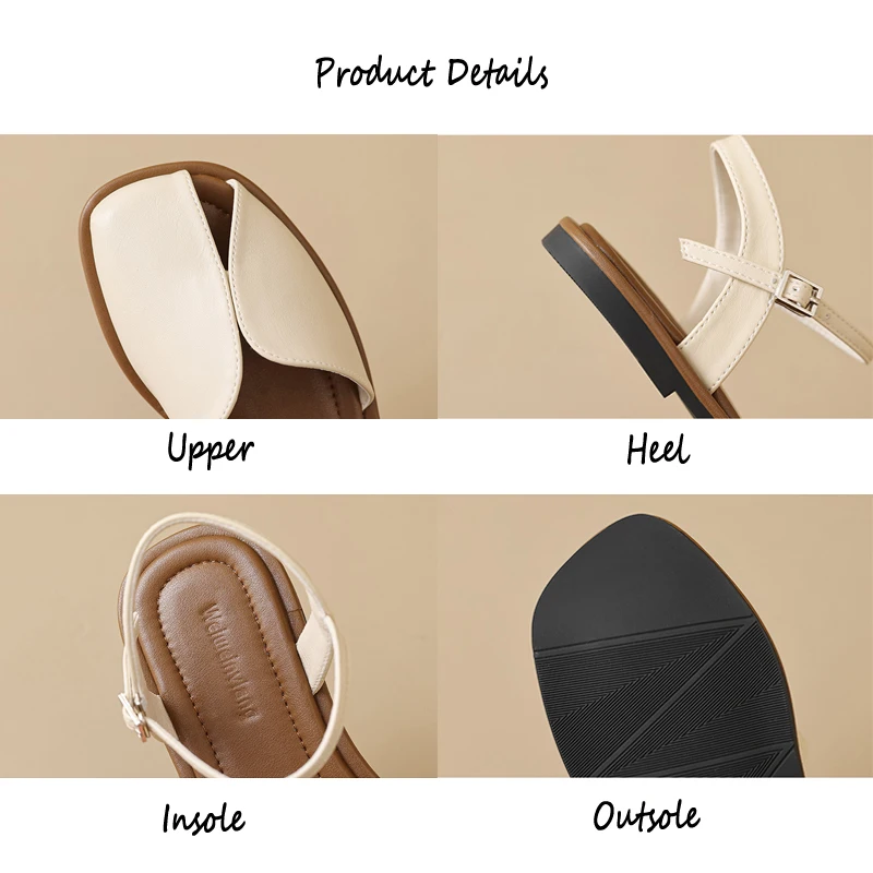 Gorasion Women's Elegant Summer Flat Sandals Women Square Toe Buckle Strap Roman Shoes Comfortable Soft Shoes Female Dress Shoes