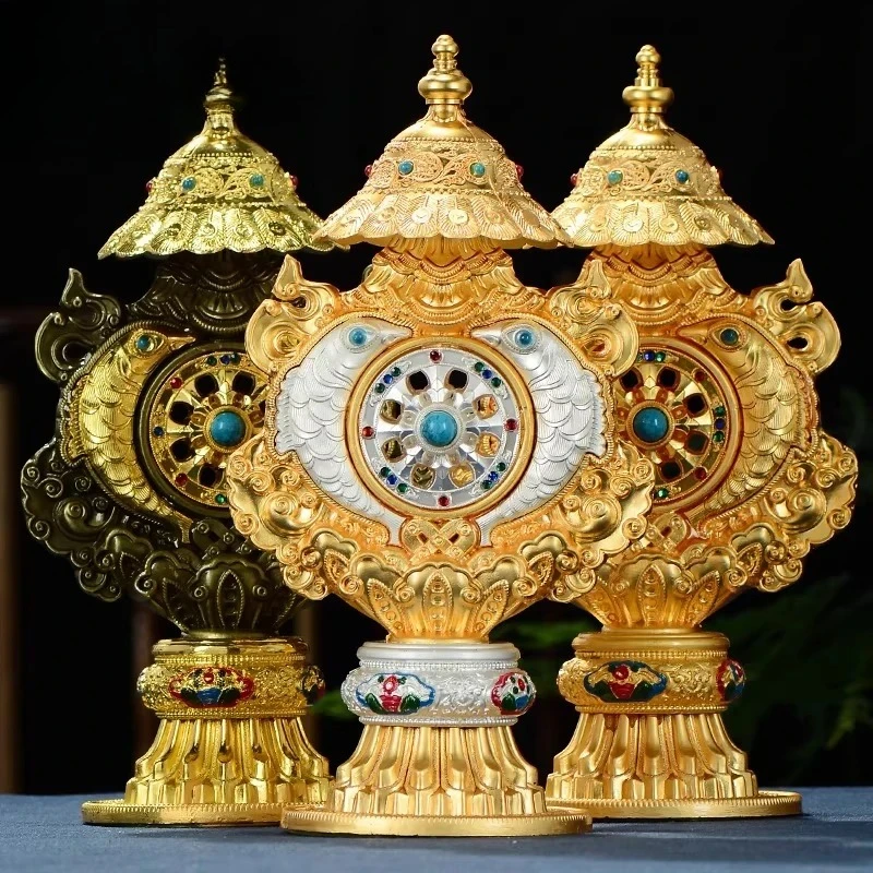 Gilded Auspicious Ornaments Tibetan Inlaid Bead Decoration Buddhist Hall Offering Ornaments Buddhist Supplies Religious Decor