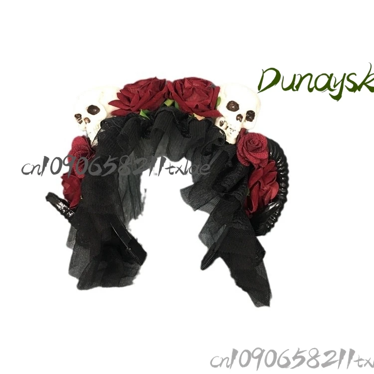 Skeleton Dark Gothic Sheep Horn อะนิเมะคอสเพลย์เครื่องแต่งกายประสบการณ์ฮาโลวีนแปลกยุ้ย jirai kei สยองขวัญฮาโลวีน cos