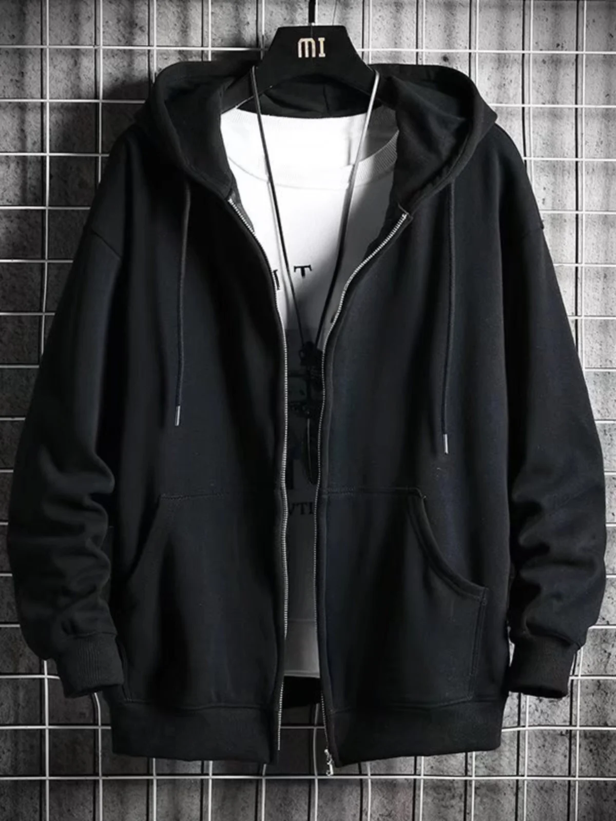 Men's Hoodie Zipper Cardigan Loose Fit Trendy  Color Casual Outerwear Spring Autumn Winter Youth Popular Style Side Pocket