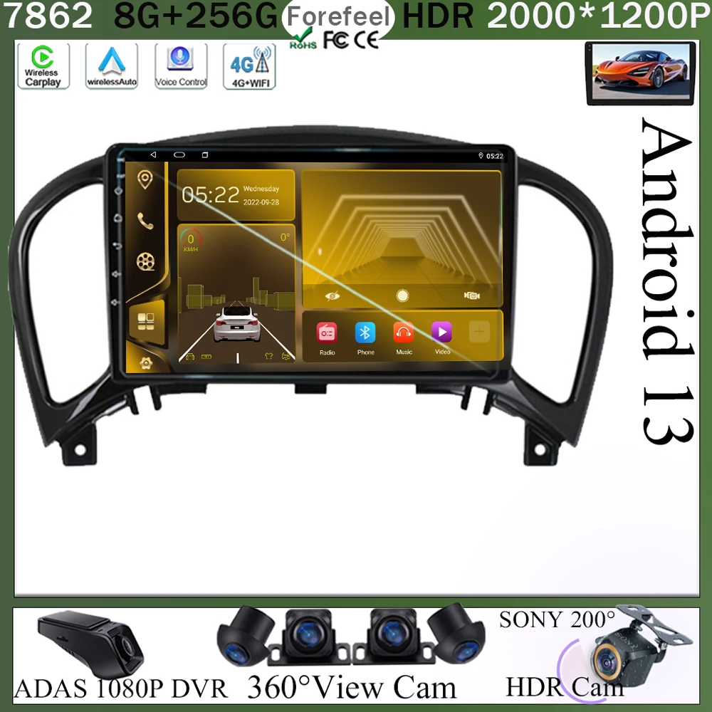 

For Nissan Juke YF15 2010 - 2014 Android Auto DSP IPS GPS Android 13 Multimidia Video Player GPS Navigaion Split Screen HD DVD