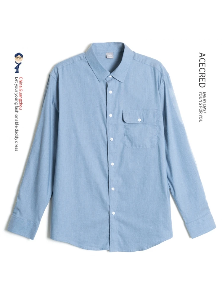 

Loose Fit Lightweight Long Sve Denim irt for Middle-Aged And ly Men Spring Autumn Faion Urban Sle Cotton Blend