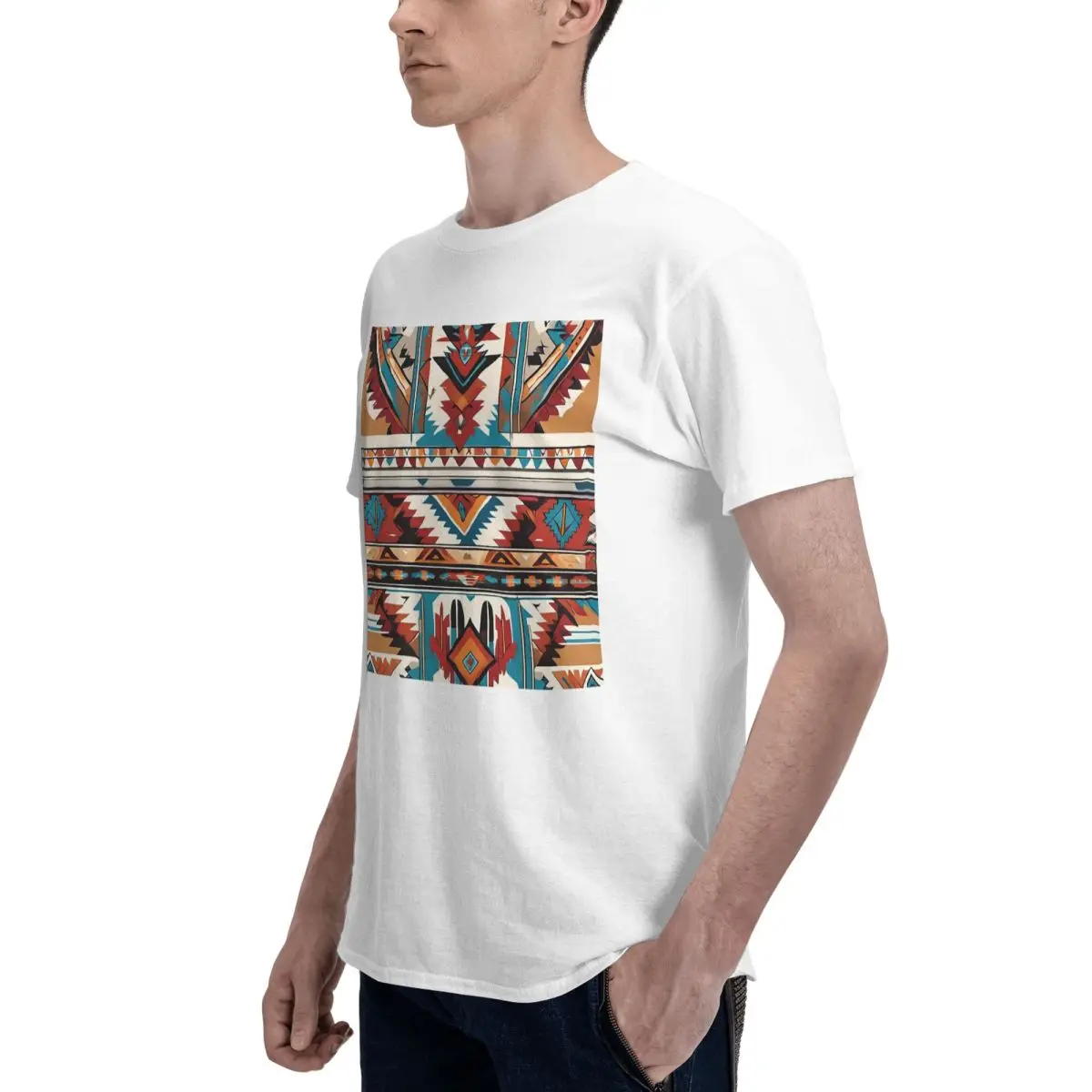 نافاجو المائية نمط تي شيرت للرجال قميص أبيض بحجم ضخم تي شيرت الرجال قصيرة الأكمام طاقم الرقبة ملابس الصيف بلايز S-6XL