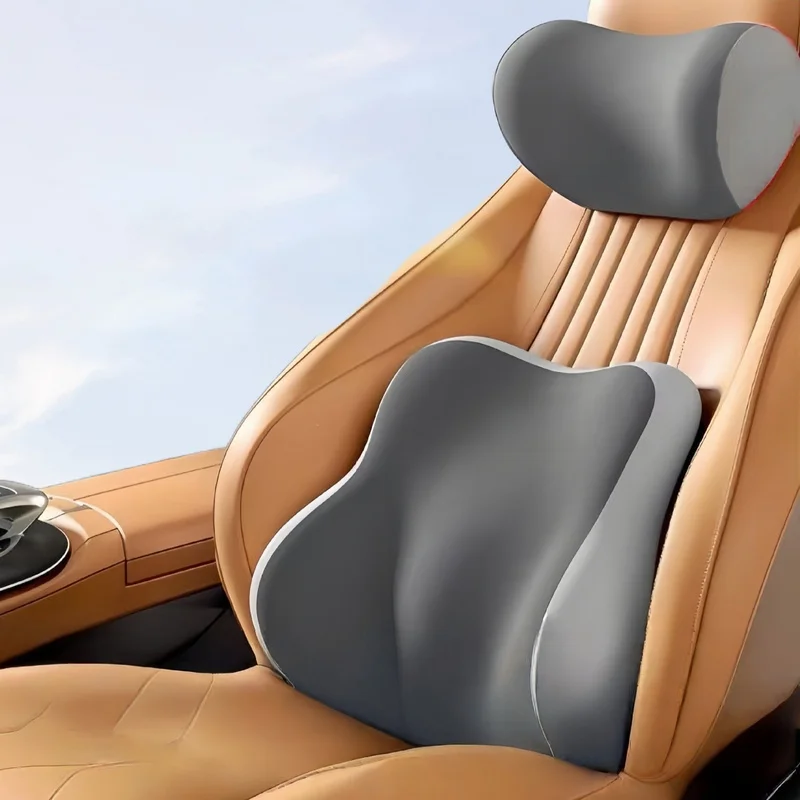 Universal Car Neck Pillow MemoryFoam Lumbar Support CushionSeat Waist Back Rest Driving Support forMain Driver