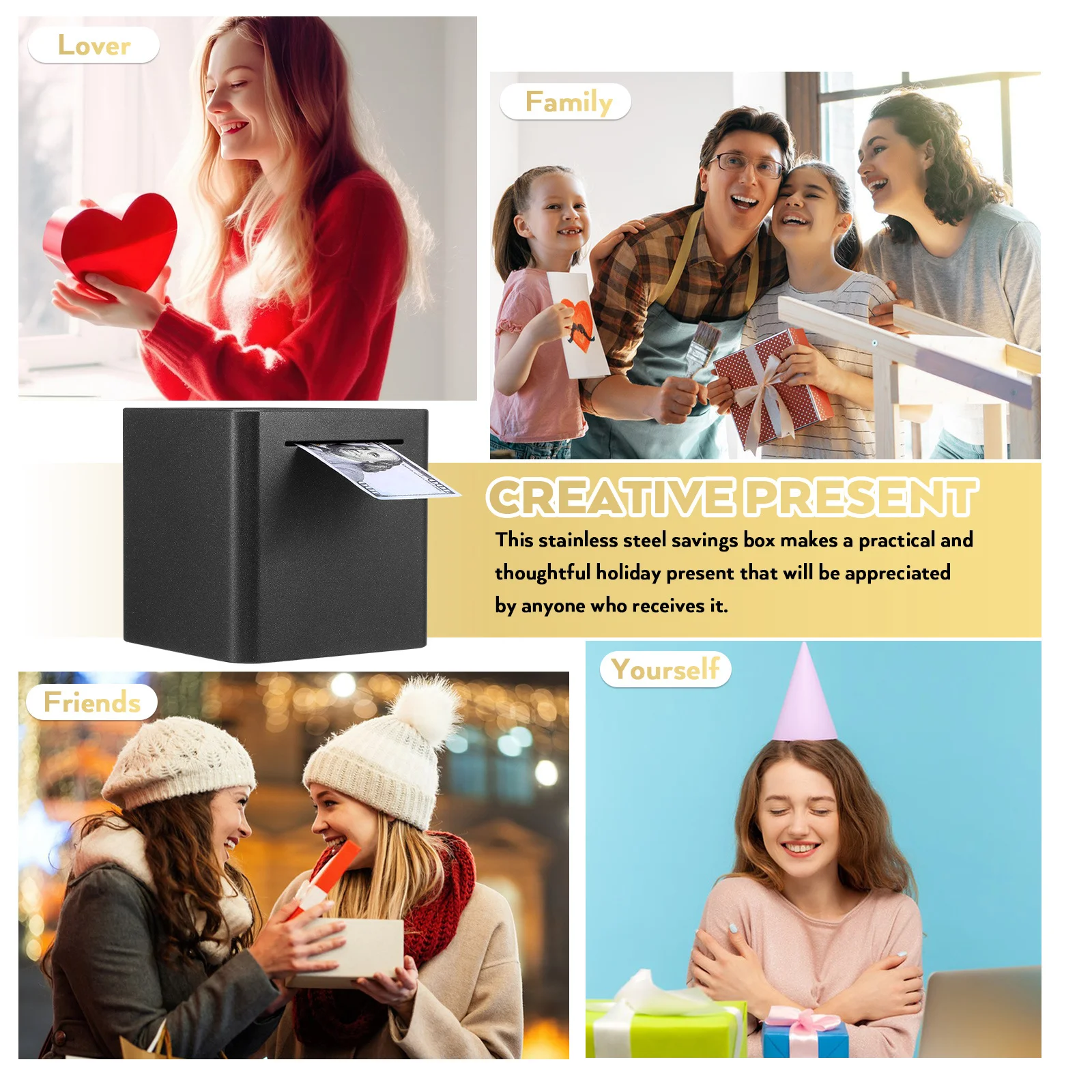 

Metal Piggy Bank Adult Break to Open Stainless Steel Money Saving Box Cash Holder Bills Savings Container Piggy Bank Adult