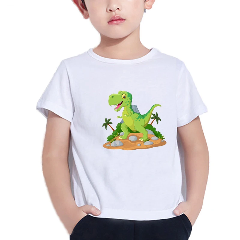 

Kids T Shirt Cute Little Dinosaur Print New Summer T-Shirt Short Sleeve White Tshirt Baby Girl/Boy Kawaii Top Tees wholesale