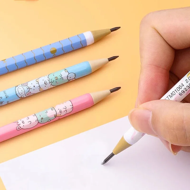 4pcs 2.0mm Non Sharpening Pencils Cute Cartoon Mechanical Pencils with Sharpener Kids Gifts Stationery School Office Supplies