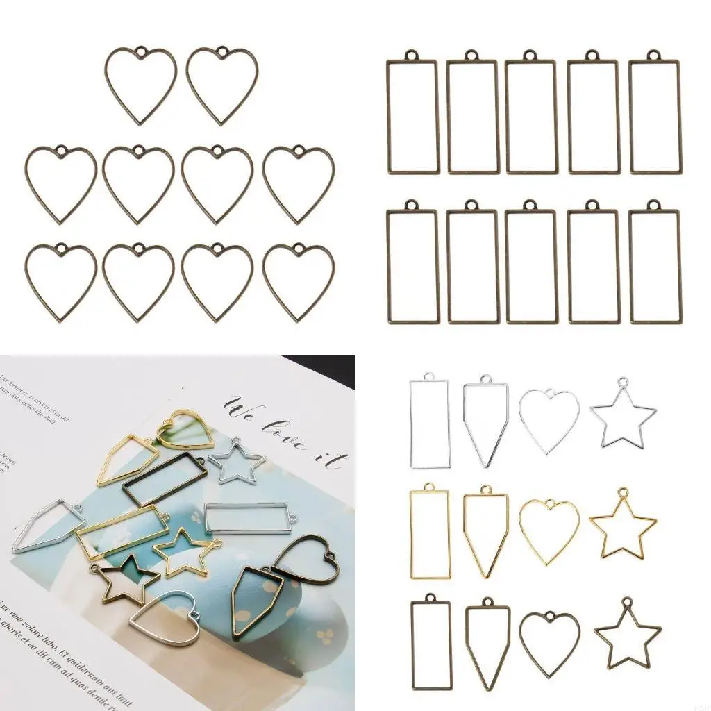   Geometric Epoxy Pressed Flower Charms Hollow Tray for DIY Resin Jewelry Making