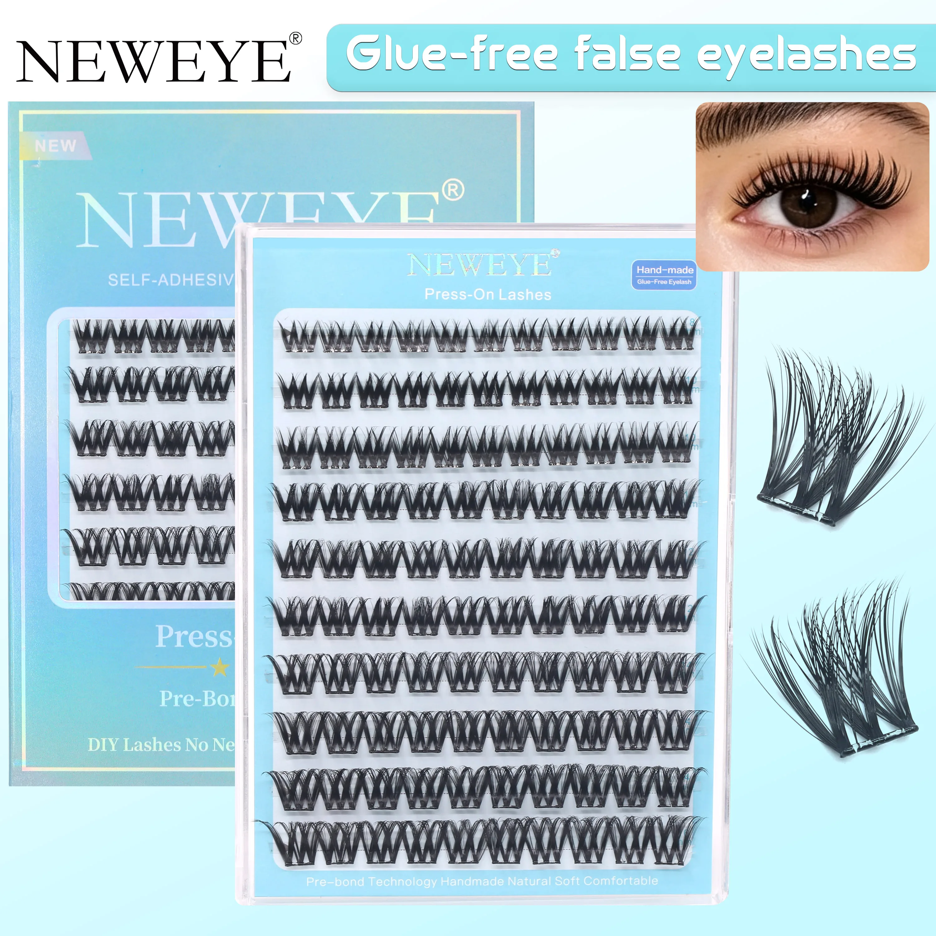 8-16mm Clusters Segment Big Capacity Self Adhesive Non Glued Eyelashes Extension Natural And Long Style Lightweight Soft Fiber