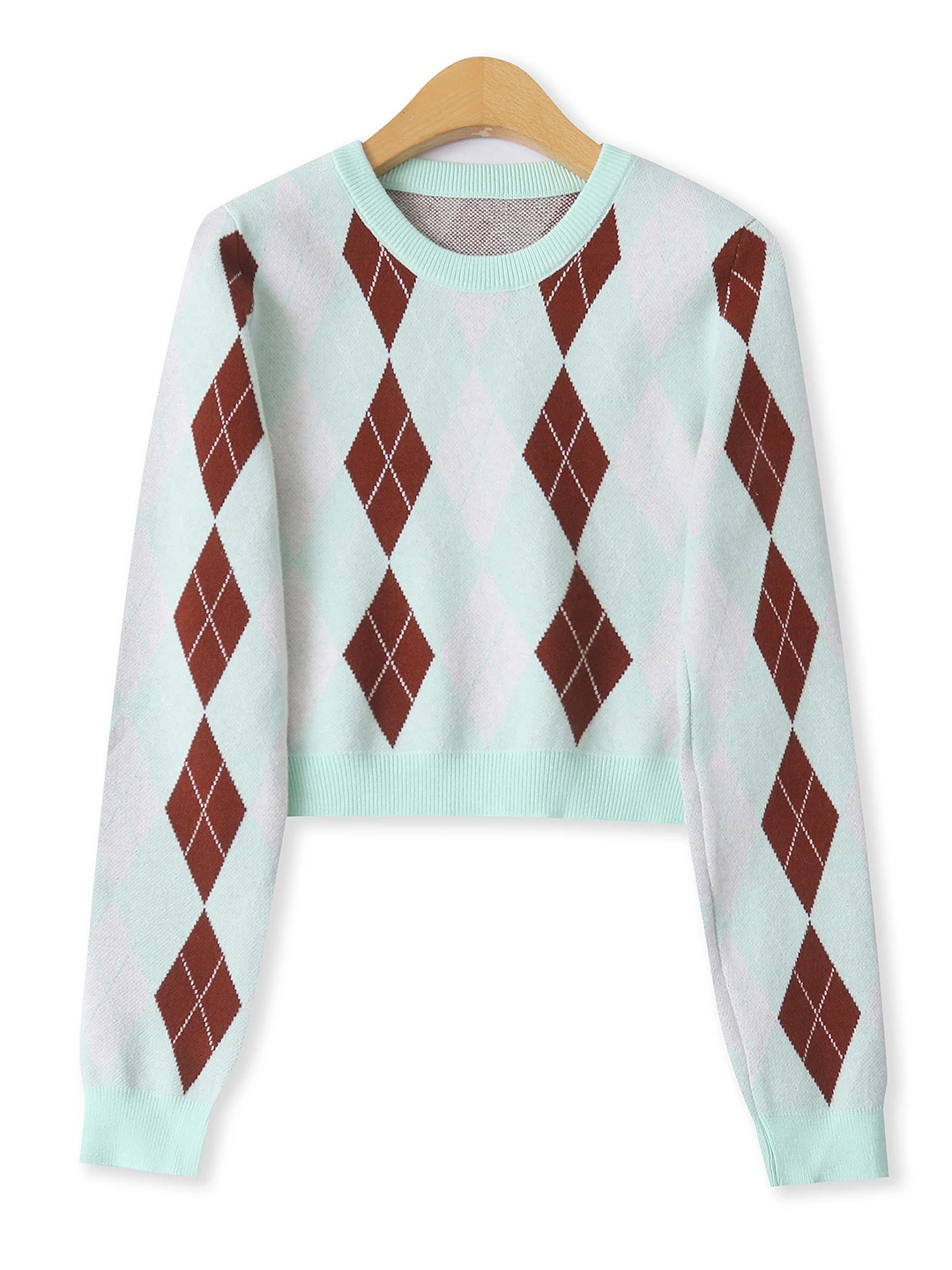 

Цветной трикотаж с ромбовидным узором, круглый, эластичный, облегающий, длинный све, женский модный осенний новый Sle 8843