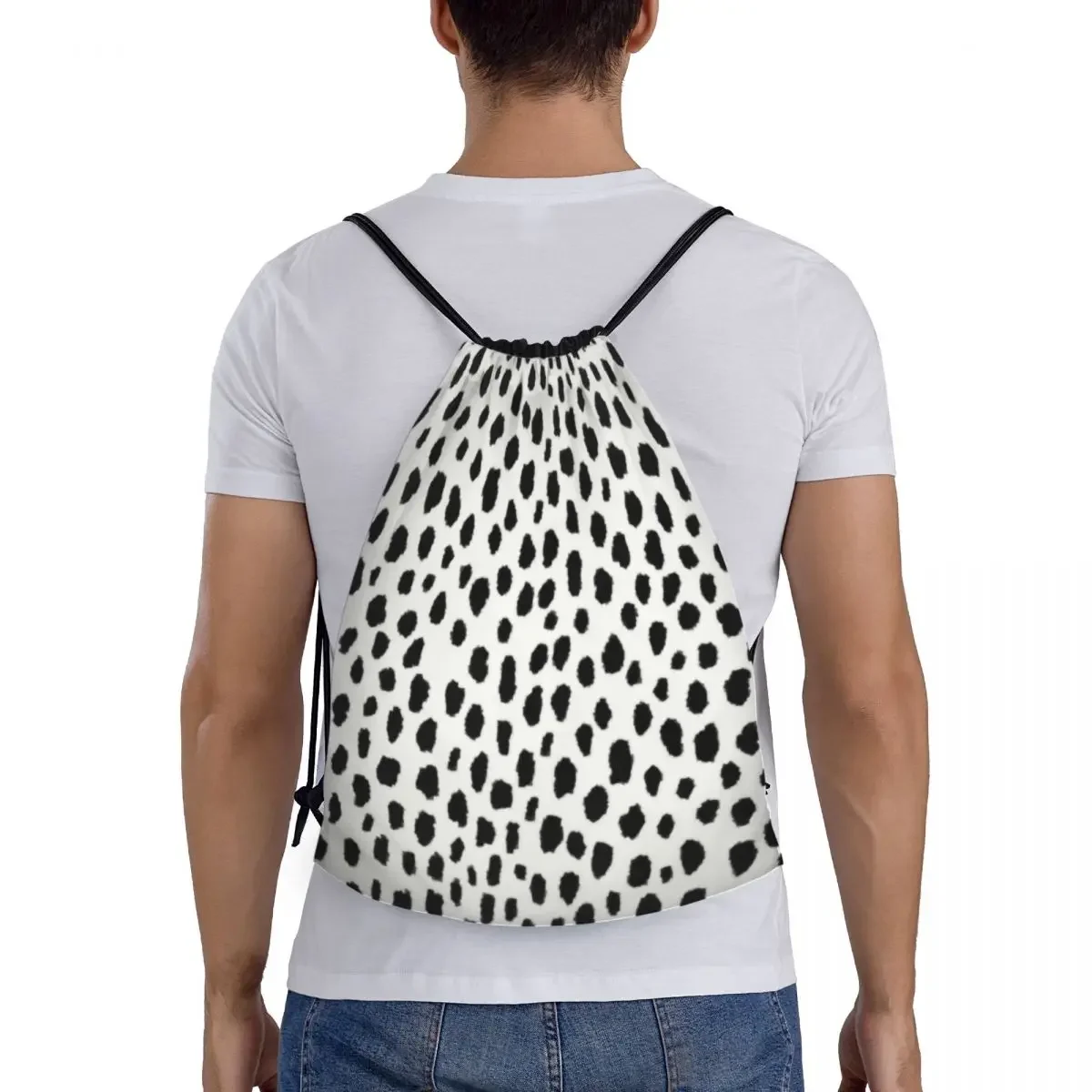 Clássico Dálmata Spots Drawstring Bolsas para Homens e Mulheres, Portable Gym Sports Sackpack, Dog Polka Dot, Mochilas De Armazenamento, Treinamento