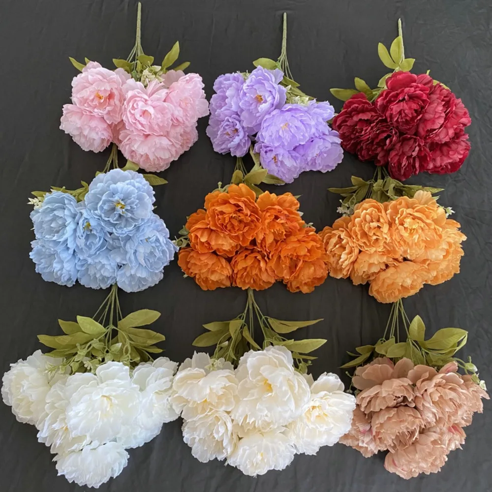 New 42CM Peony Silk Flowers Table Decor 7 Heads Artificial Peony Bouquet DIY Gifts Fake Flower Wedding Decoration