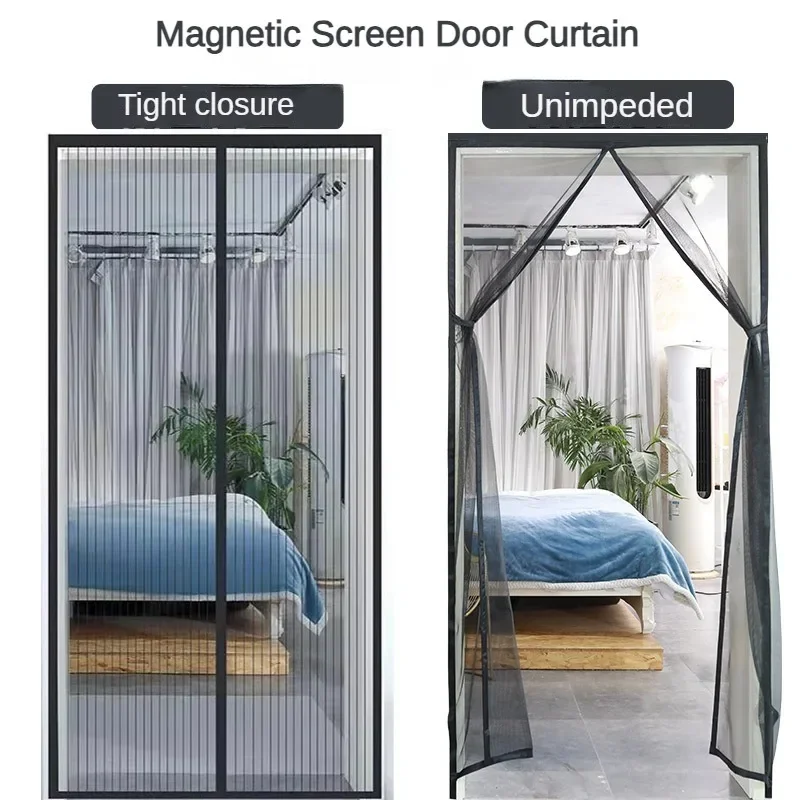 

Anti-mosquito Curtain Magnetic Screen Door Mesh Curtain Mosquito Net Bug Hands Free Partition Mute Striped Door Curtain Bedroom