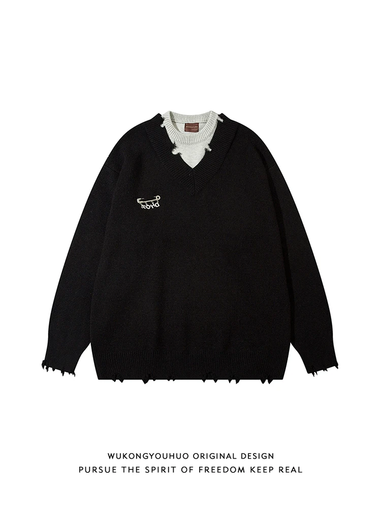 

Мужской вязаный свитер в стиле ретро, свободного кроя, теплый, повседневный, для молодежи, в университетском стиле