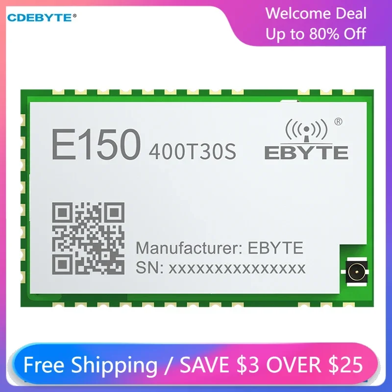 

CDEBYTE LoRa Module 410.125～493.125MHz E150-400T30S 30dBm IPEX 10km Modbus RTU Build-in PA+LNA 4 Input DI/Output DO UART Module