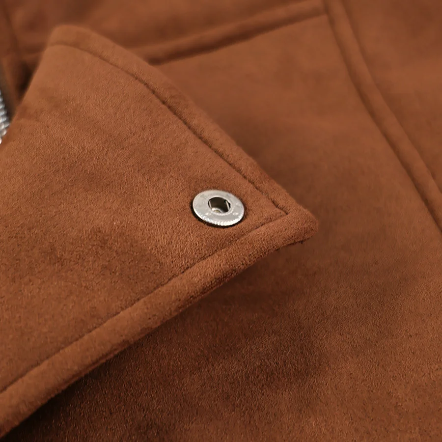 Vintage-Jacke aus massivem Kunstwildleder mit Reißverschluss für Damen, modisch, elastische Taille, Taschen, Reverskragen, locker geschnittener Mantel, Damen-Alltags-Street-Outfit. – Detail 28