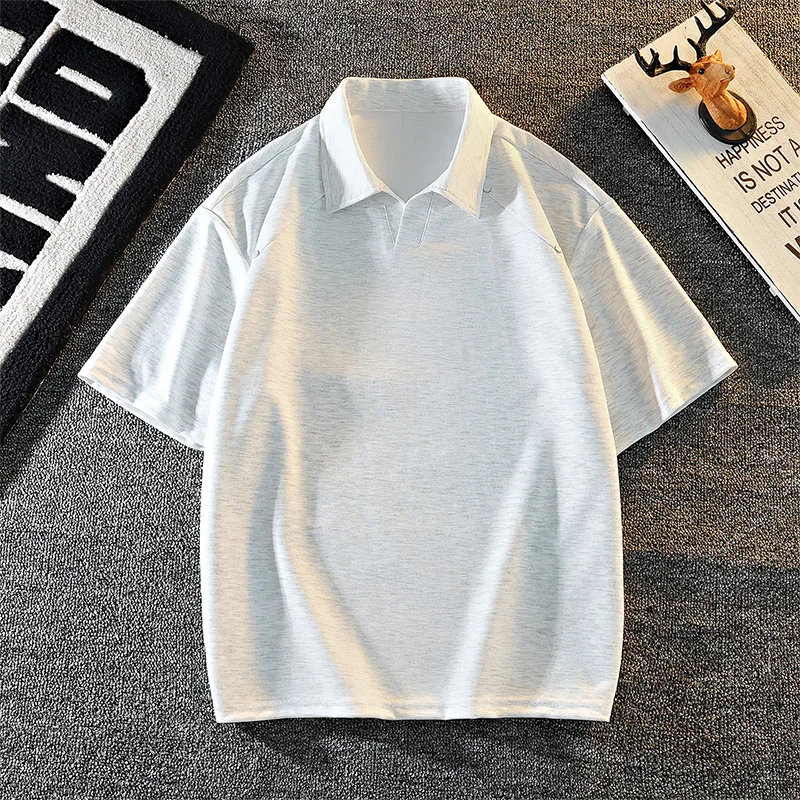 Men's Outdoor Running Fitness Sports Leisure T-shirt Summer Trend Loose and Fast Drying Fashionable Lapel Short Sleeved Top