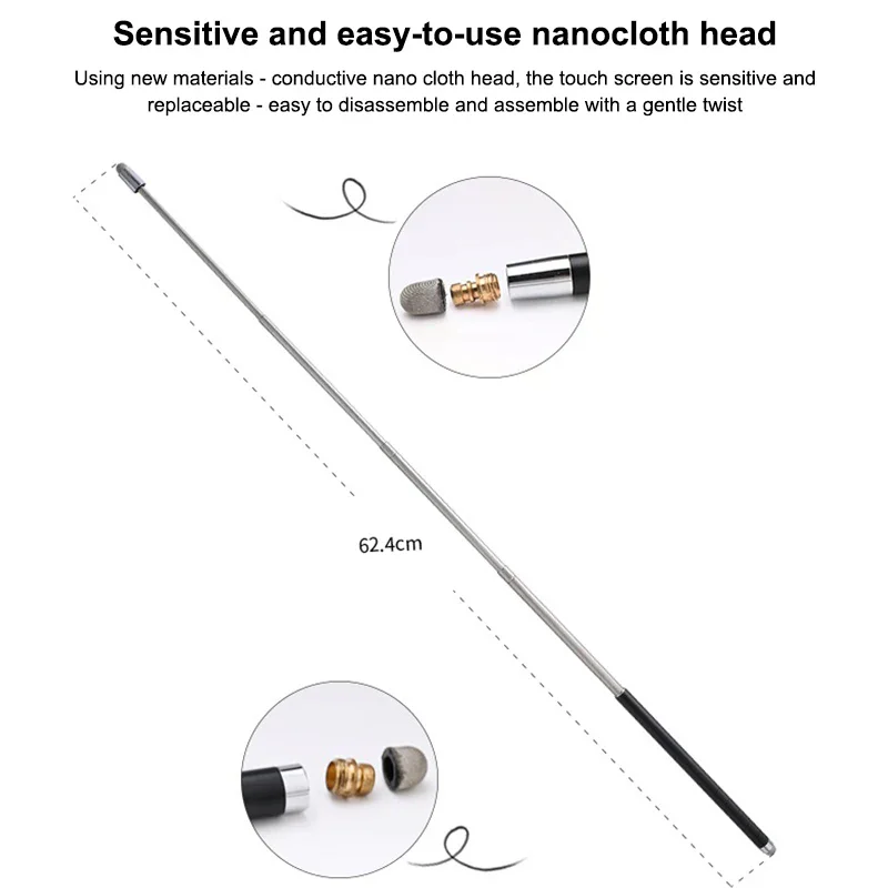 Universal Retractable Double Nib Mesh Fiber Touch Screen Stylus Pen Teacher Pointer For Phone Tablet Telescopic Rod Meeting Tool