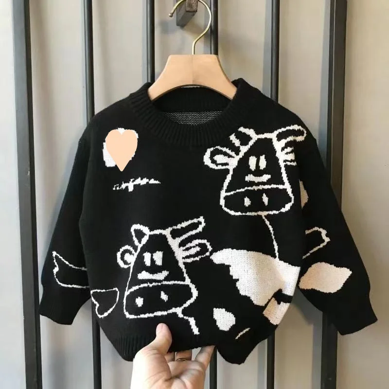 

Boys Sweater Wool Coat Kids Tops Knitting 2024 Lapel Spring Autumn Plus Thicken Cottons Pullover Teenagers Children's Clothing