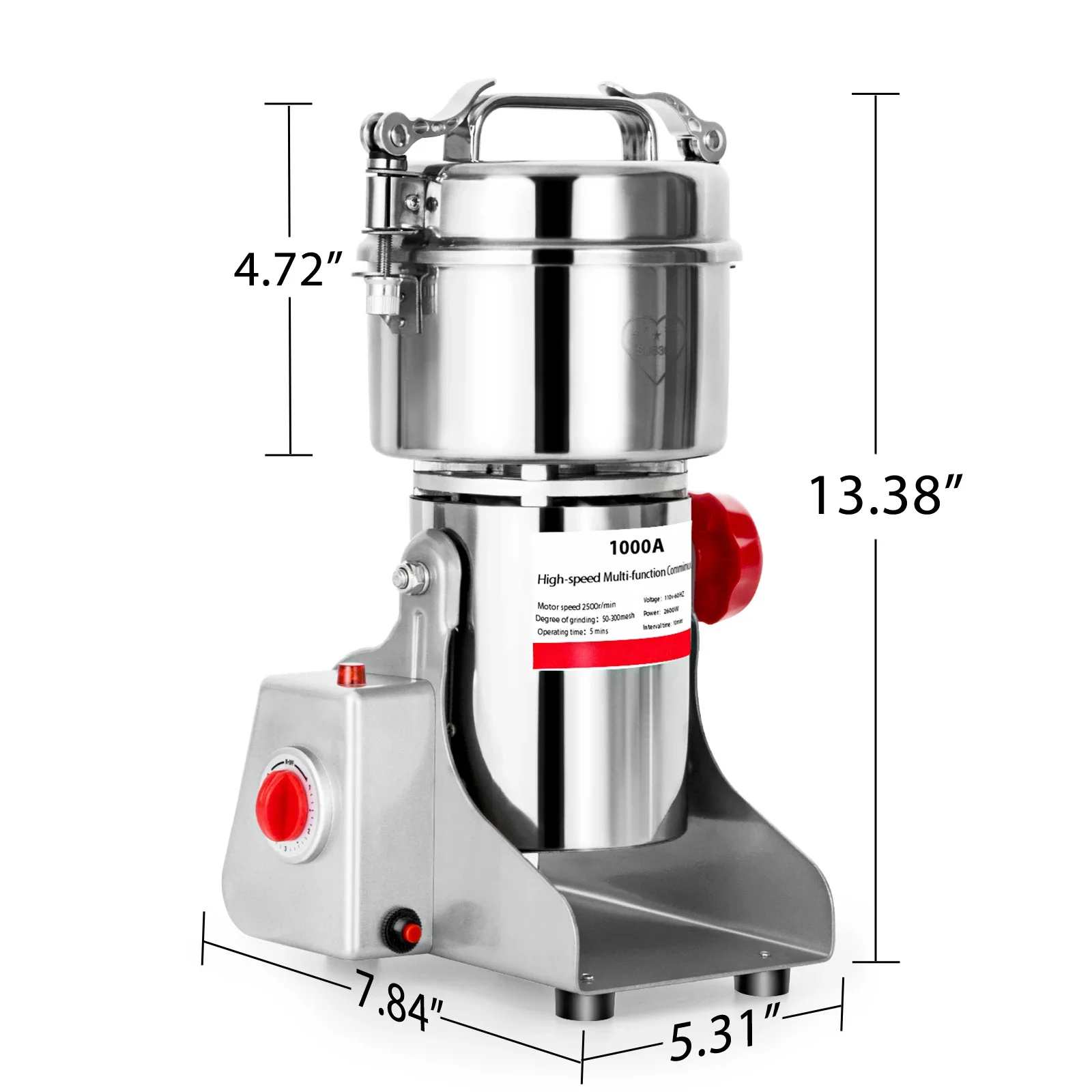 Neue 1000g Getreidemühle, 3750W Hochgeschwindigkeits-Gewerbemühle, Edelstahl-Schwenk-Pulverisierungsmaschine