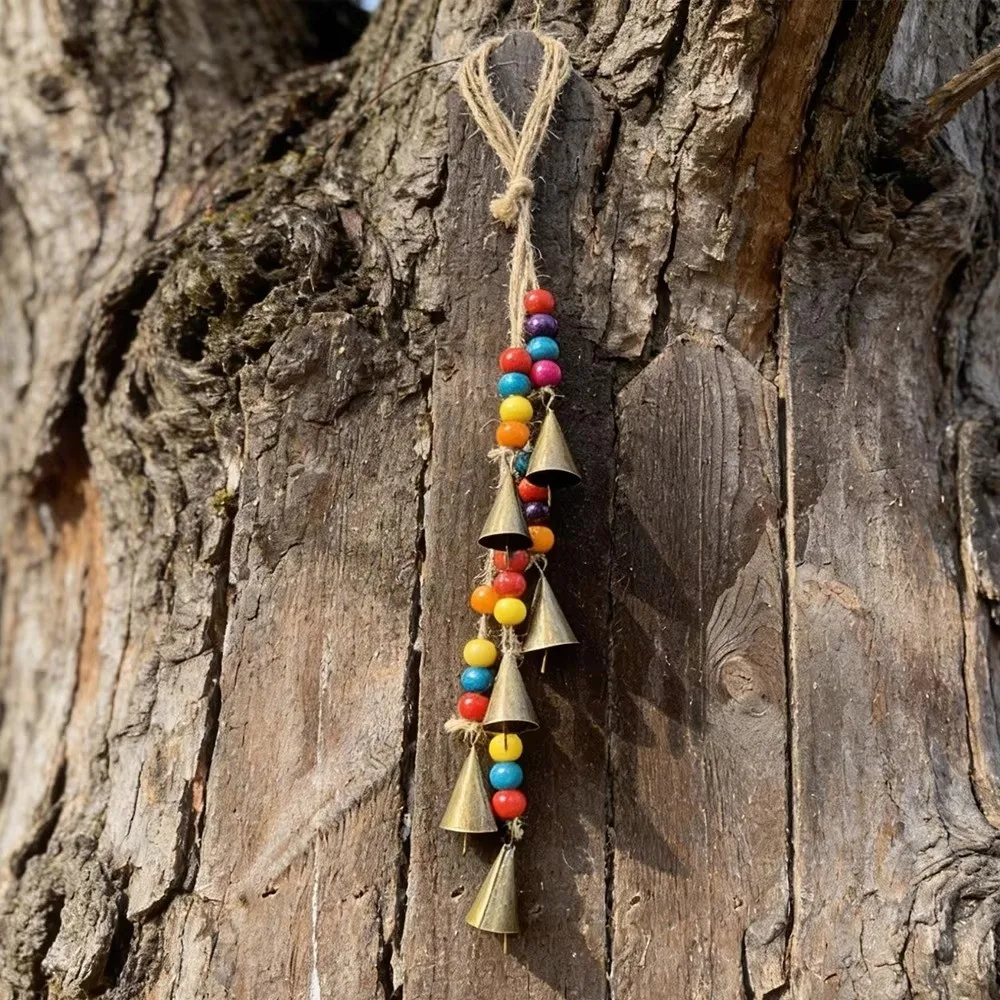 Vintage Bohemia Wind Chime Handmade Triangular Hanging Pendant Ceramic Bead Multicolored Wall Mounted Wind Chime Wall Decor