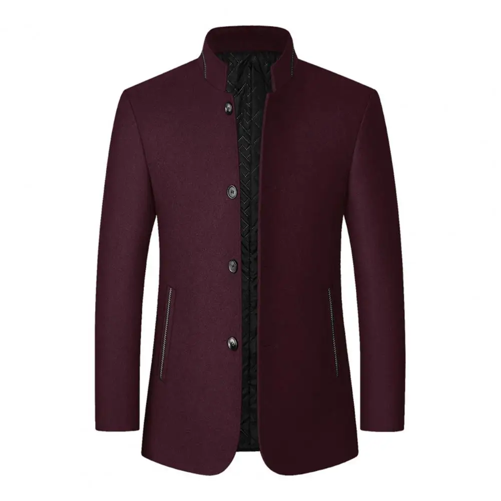 

Trendy Men Woolen Jacket Fit Clipping Dressing Autumn Winter Coldproof Buttons Overcoat Windbreaker