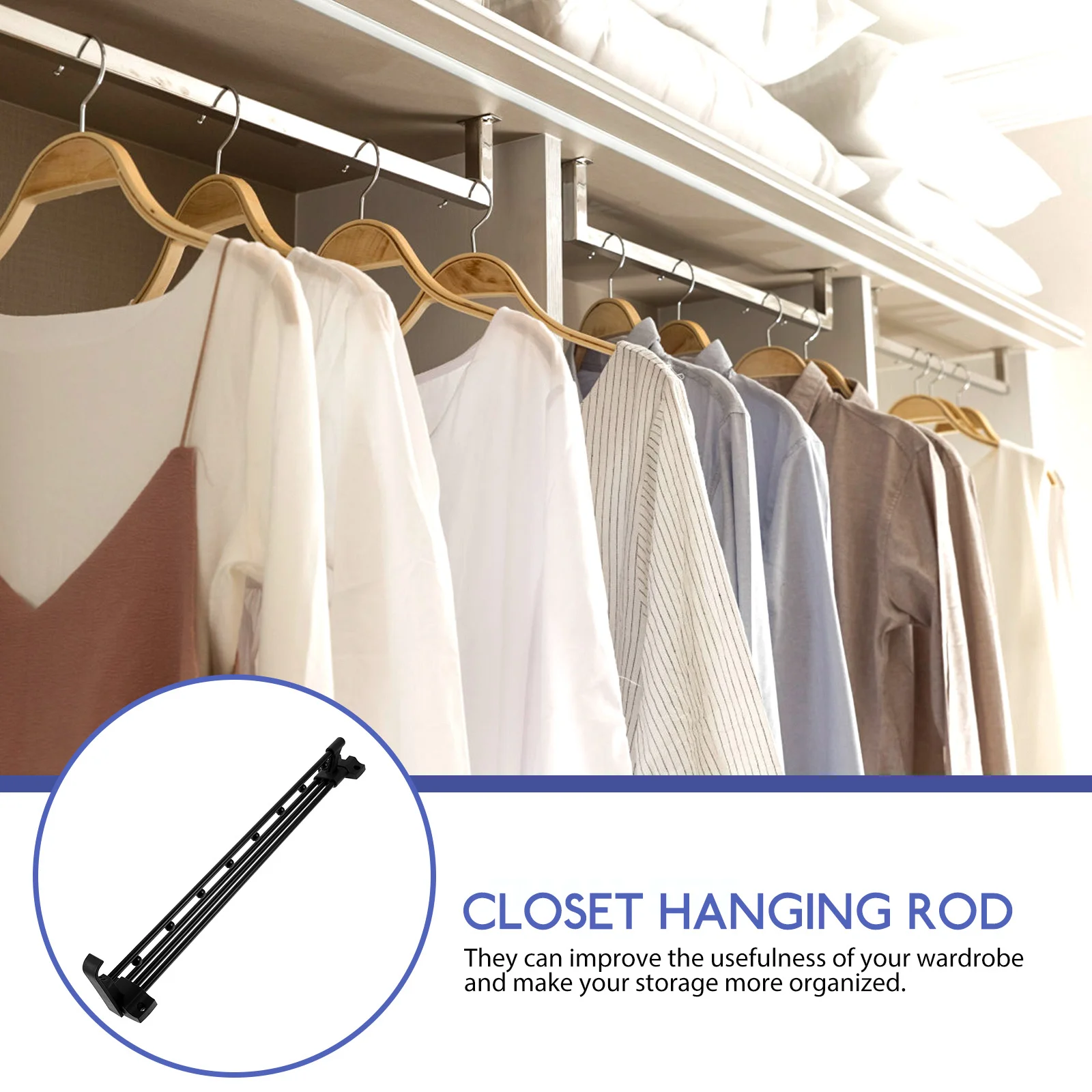 

Retractable Wardrobe Rod Closet Hanger Organizer Portable ABS Clothes Rail for Space Saving Closet Rod