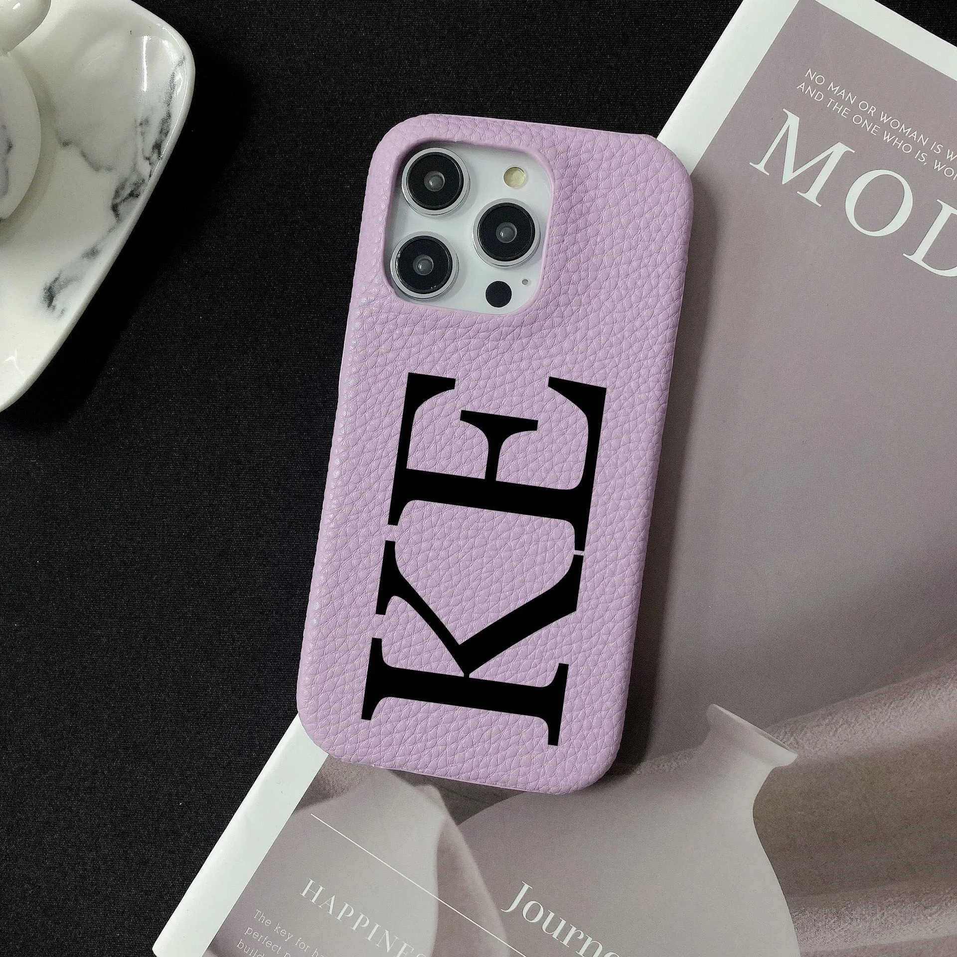 Personalised inevitable Initial kafr letters name Leather Case for iphone 11 12 14 13 15 Pro Max 16 14Plus Luxury Hard Covers