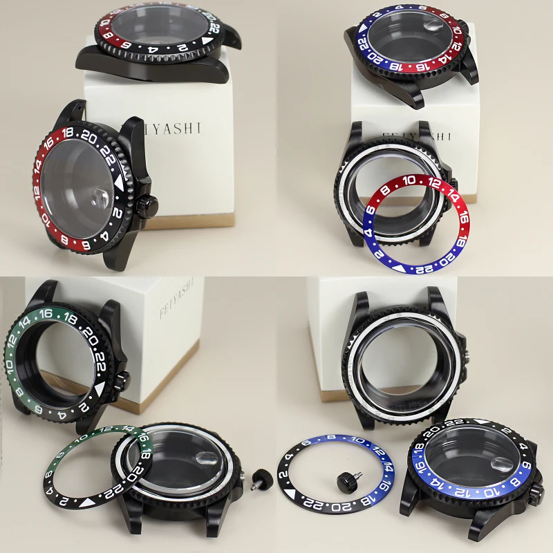 Black 40mm GMT Watch Case Dual Color Ceramic Bezel For Seiko NH35 NH36 NH38 NH34 ETA 2824 Miyota 8215 Movement 28.5mm Dial Parts