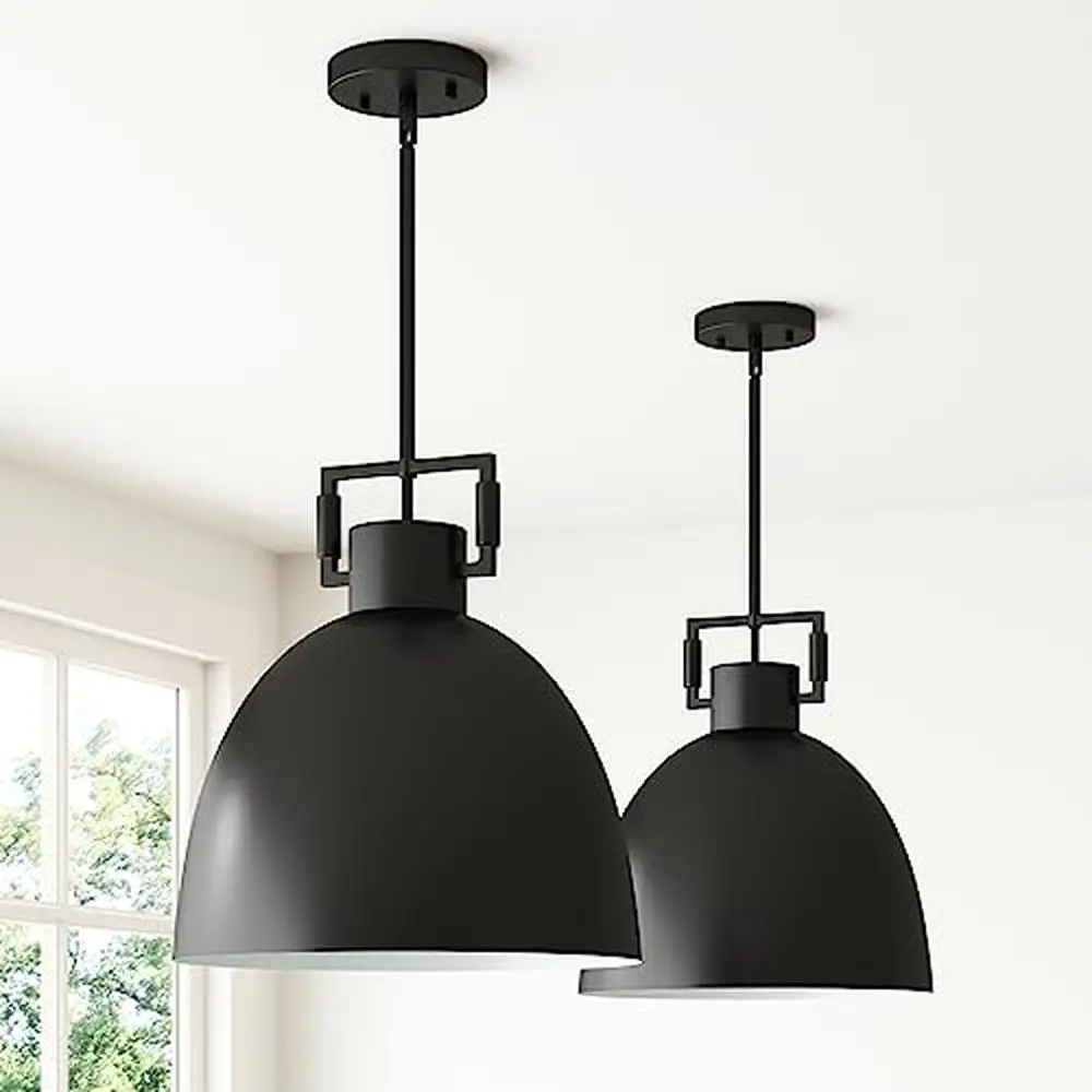 Adjustable Geometric Metal Pendant Light Matte Black Entryway Kitchen Island Dimmable LED Bulb Compatible E26