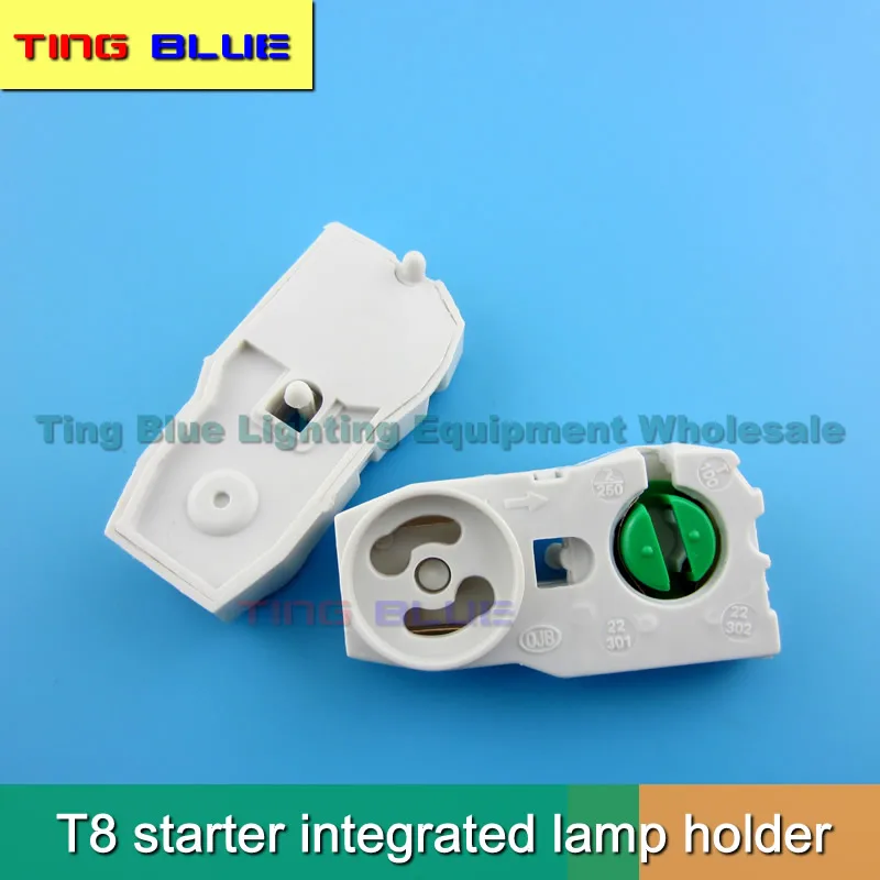 (2pcs)T8 lamp holder with starter base G13 starter integrated lamp holder grille light card holder lamp angle 12-250V 2A