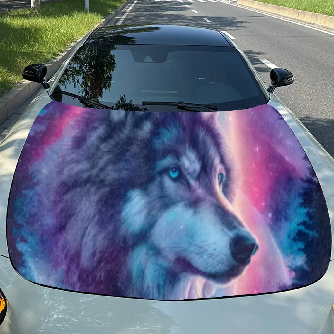 

Purple Light and The Wolf Durable Car Hood Stickers, Suitable for Most Vehicles, Ideal Gift, for Exterior Use, Vehicle Hood Prot