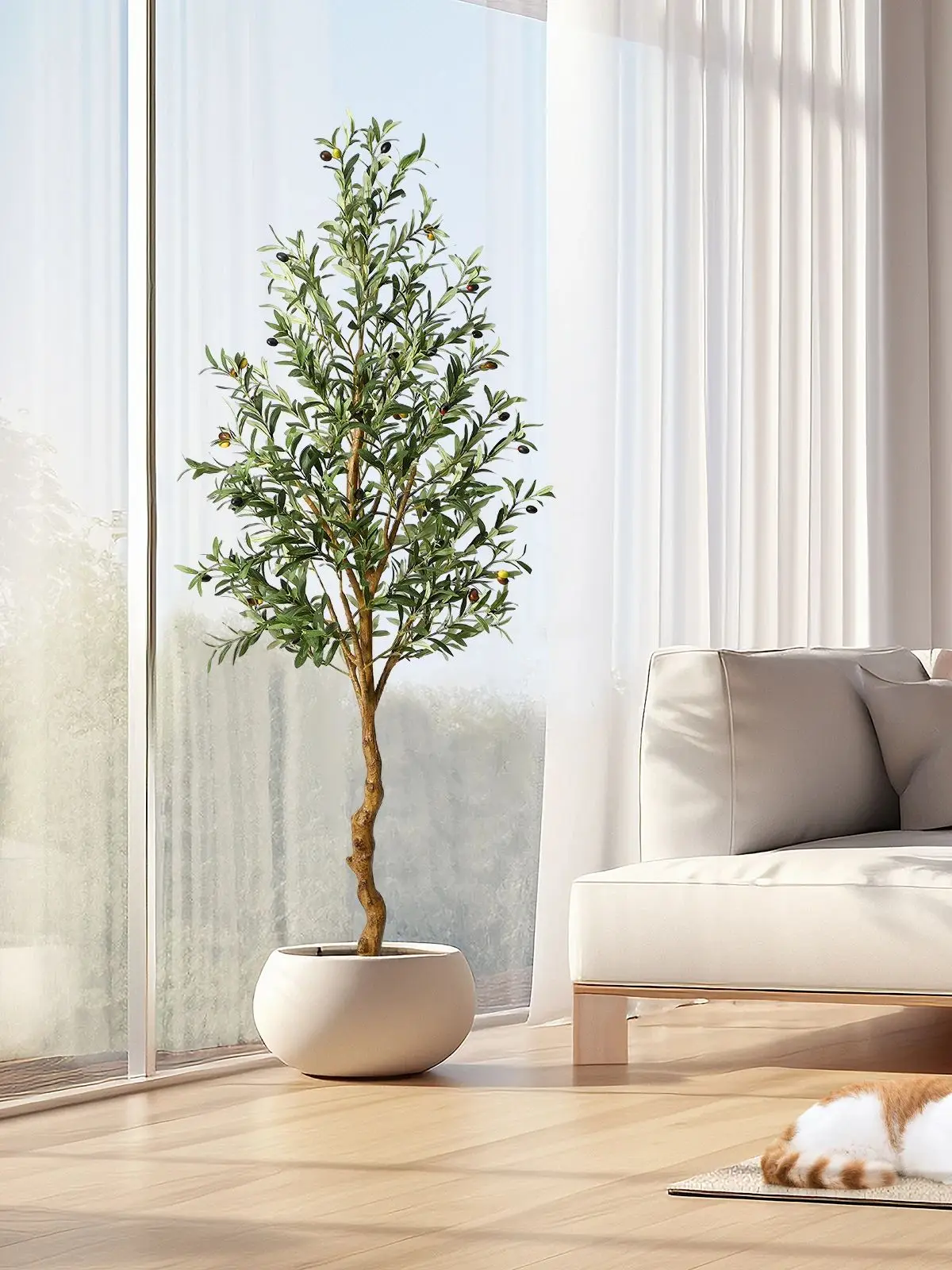HAUSPROFI Kunstmatige Olijfboom 120/150/180cm - Kunstplanten met houten stam voor woonkamer, kantoordecoratie, lente decoratie - afbeelding 2