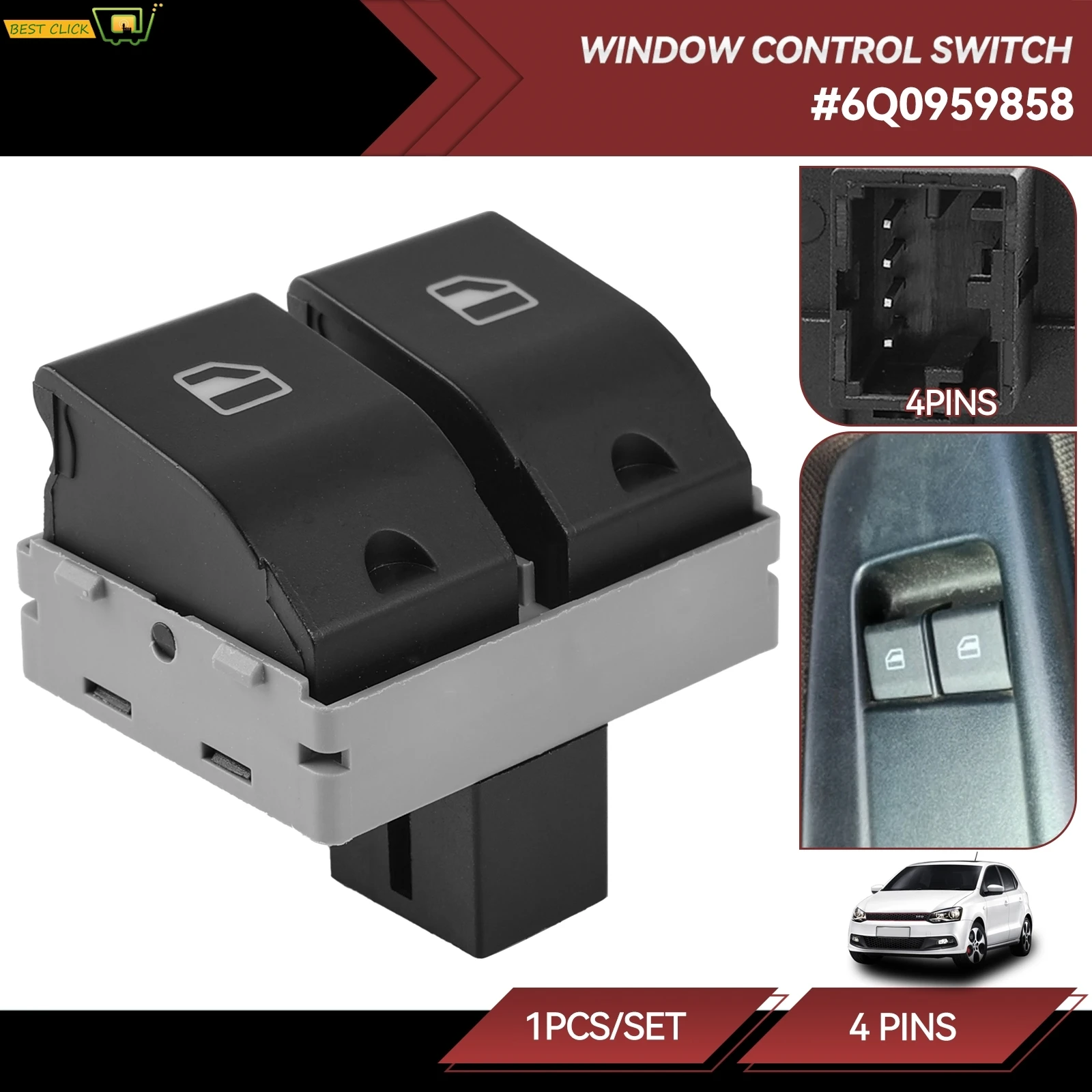 6Q0959858 Front Car Electric Window Master Lifter Control Switch For VW Seat Ibiza Cordoba 6L2 POLO 9N 2001-2009 Fox 6Q0 959 858