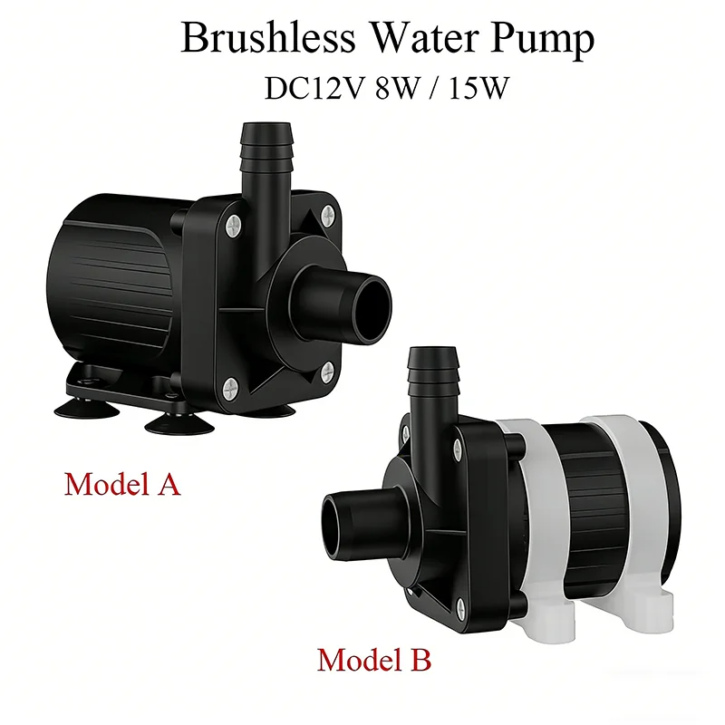 12V Micro Brushless Water Pump 8W 15W, Waterproof Circulating Filter Pump for Fountain Aquarium, Max Lift 2.5m 3.5m