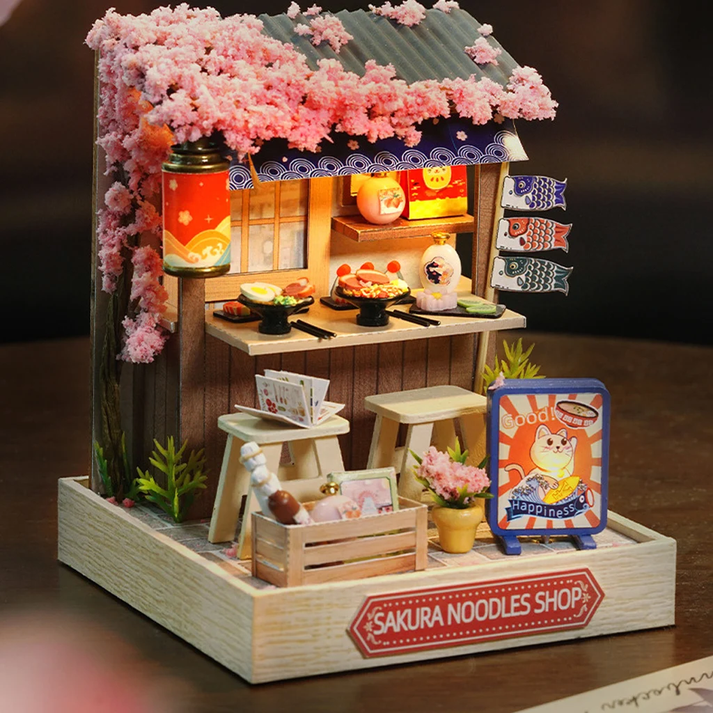 مجموعة نماذج OUZEY ثلاثية الأبعاد خشبية DIY "Sakura Noodle House" - مجموعة مطعم على الطراز الياباني، حرفة كوخ مصغرة #2