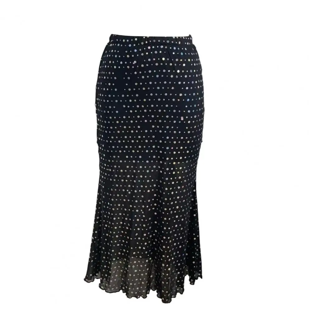 Mulheres polka dot cetim sereia maxi saia de cintura alta emagrecimento fishtail hem com elegância drapeada para primavera outono clubwear