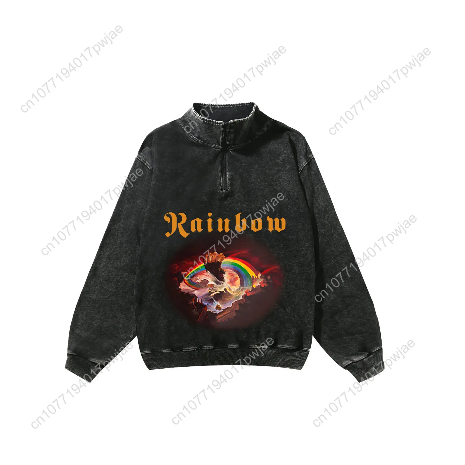 Rainbow Rising Rock Band Custom Retro Sweatshirt Mans Womans Half Zipper Vintage Sweat Shirt Photo Custom Made Tops
