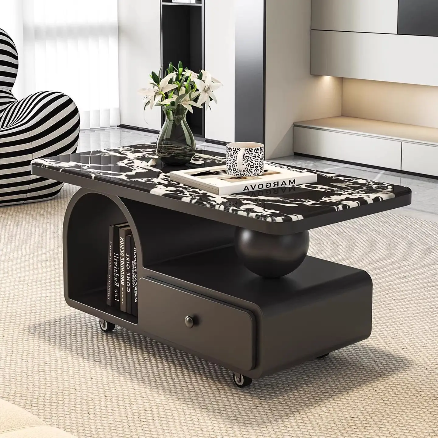 Microcrystalline stone rectangular coffee table small apartment living room household removable tea table
