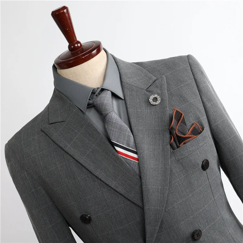 

(39) British Style Double-breasted Suit for Men, Korean Style, Slim Fit, Anti-wrinkle, Professional Formal Wear