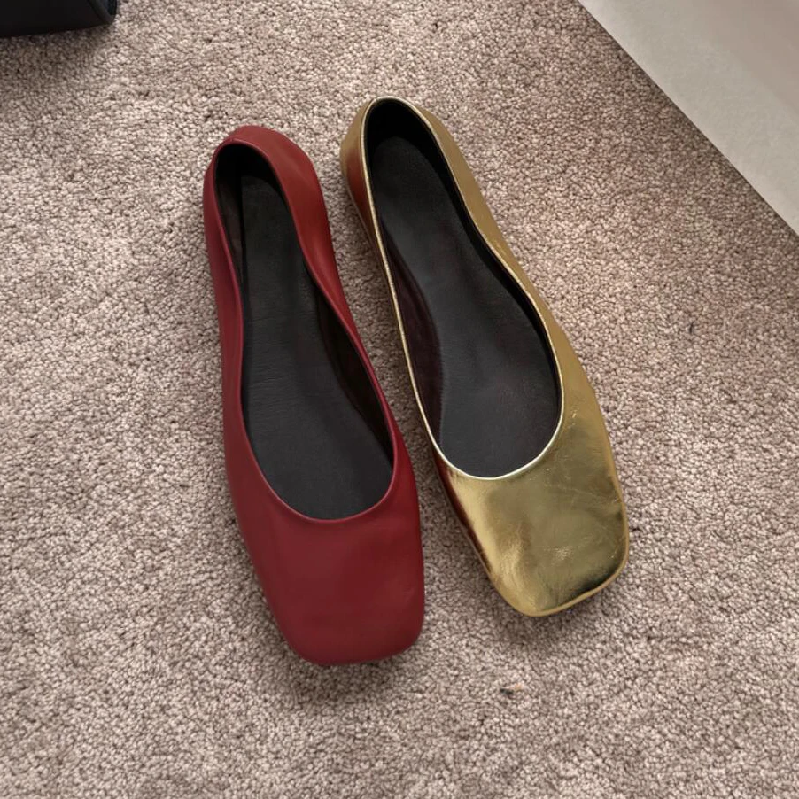 minimalist-soft-leather-flat-head-square-toe-women's-shoes-korean-style-casual-fashion-single-shoes-ballet-flats-grandmother