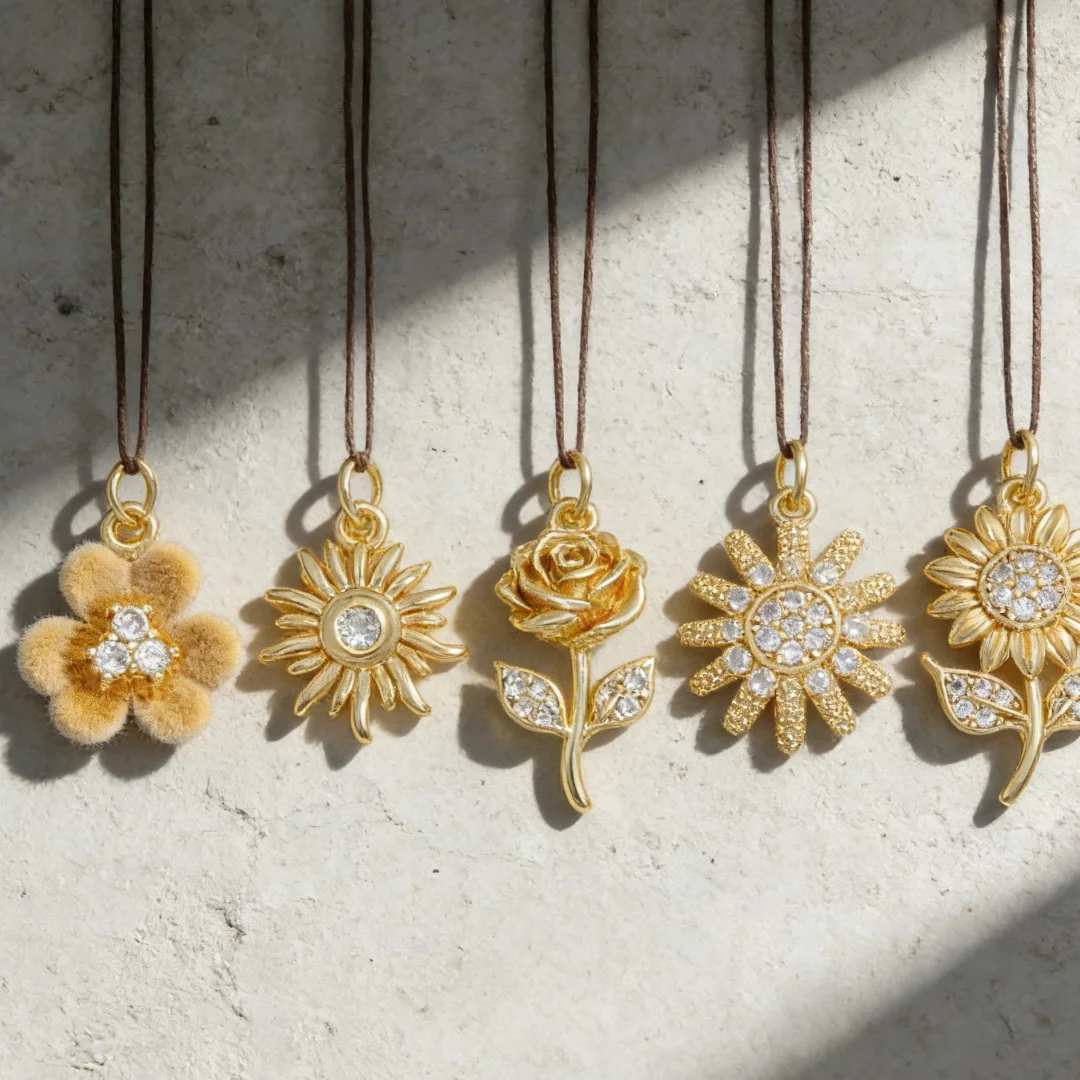 

4Pcs Pendants Gold Plated Zircon Floral Sun Heart Style Charms for DIY Jewelry Necklace Bracelet Fashion Accessories Men Women