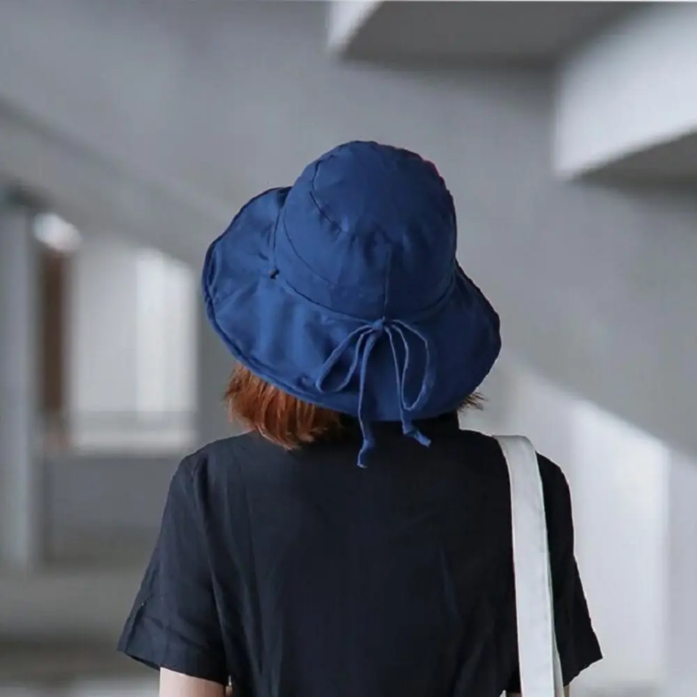 Fashion Solid Color Women Bucket Hat Sunscreen Foldable Panama Fisherman Hat Adjustable Sun Prevent Hats