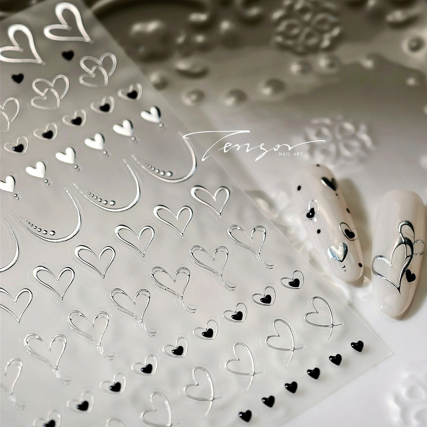 

Golden Silver Punk Hollow Out Love Heart Lines Small Moon Rhinestones Geometric English Letter Nail Art Stickers Manicure Decals